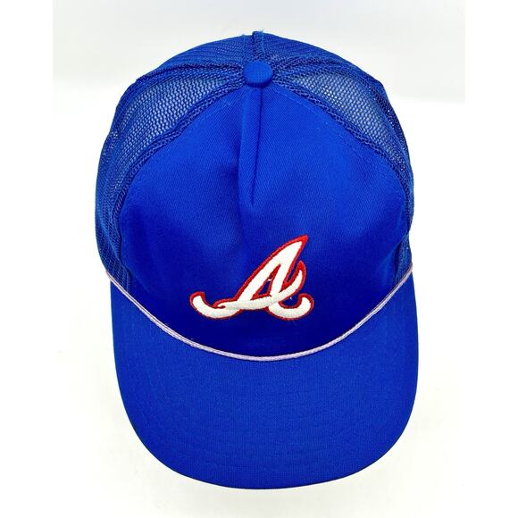 Vintage 1990s Atlanta Braves Hat Cap Snapback Blue Red Mesh Baseball Twins Logo - Picture 4 of 10